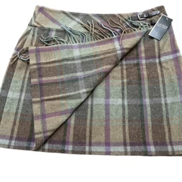 NEW Lauren By Ralph Lauren Women’s Size 16 Skirt Brown Wool Blend Wrap Style - Picture 3 of 10